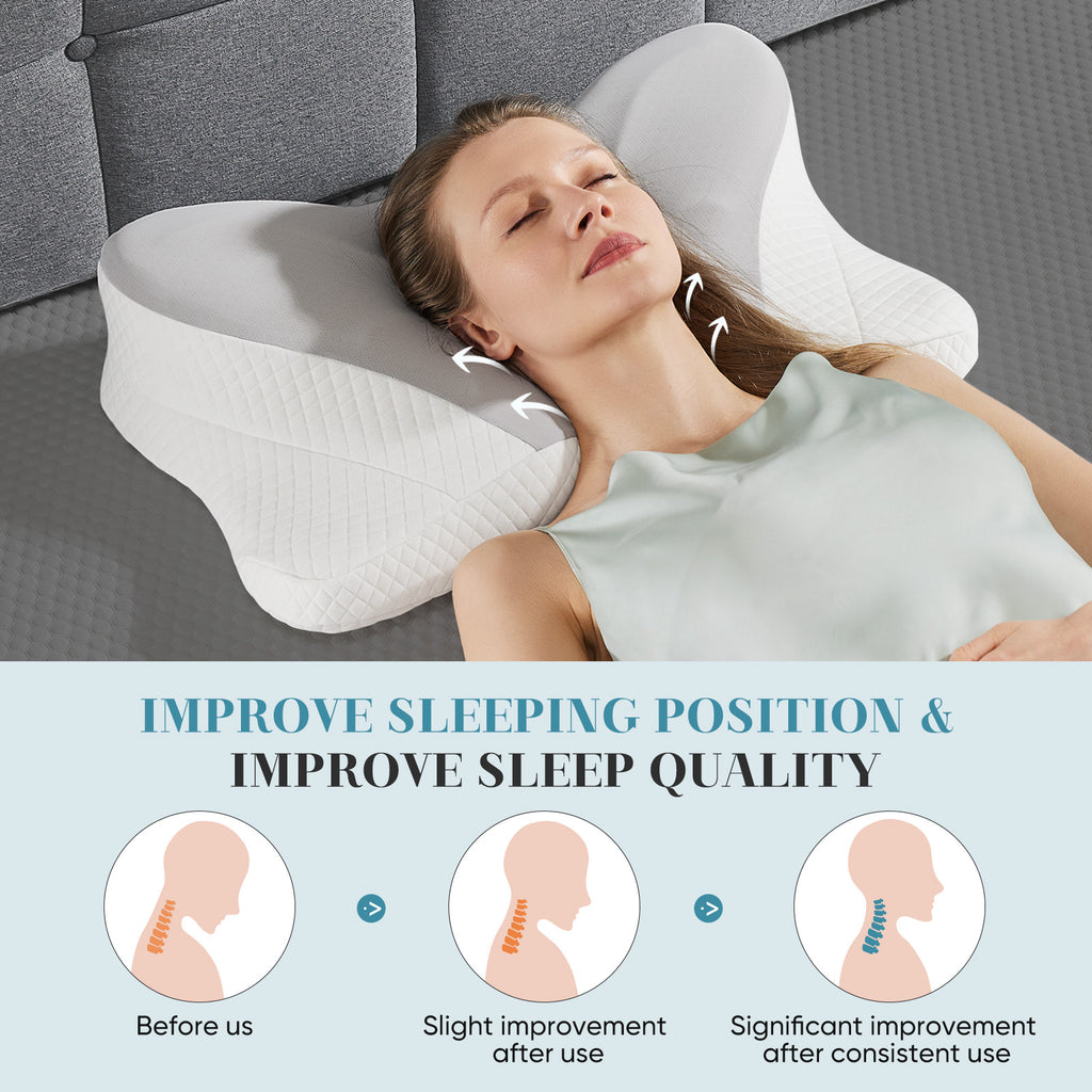 Woman sleeping on her back on the NuchaRest pillow with her neck supported